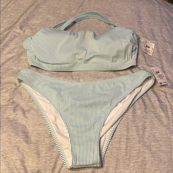 Shade & Shore Other - Shade & Shore Blue and White Striped Bikini Set Top 38DD Bottom XL NWT